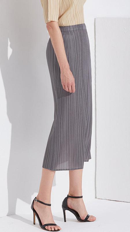 Solid Color Pleated Straight Skirt – Japanese Style Slim Fit
