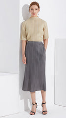 Solid Color Pleated Straight Skirt – Japanese Style Slim Fit