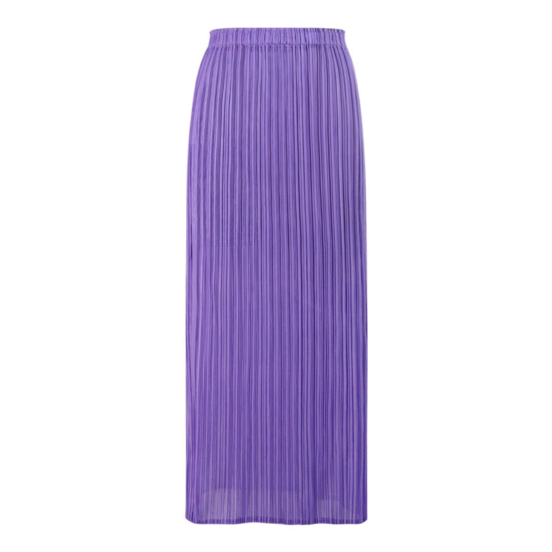 Solid Color Pleated Straight Skirt – Japanese Style Slim Fit