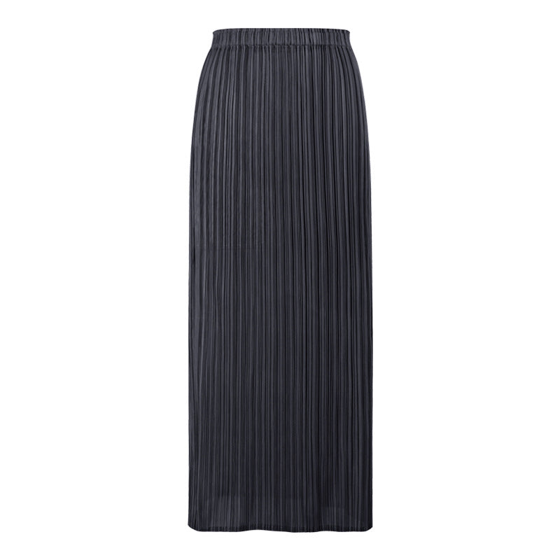 Solid Color Pleated Straight Skirt – Japanese Style Slim Fit