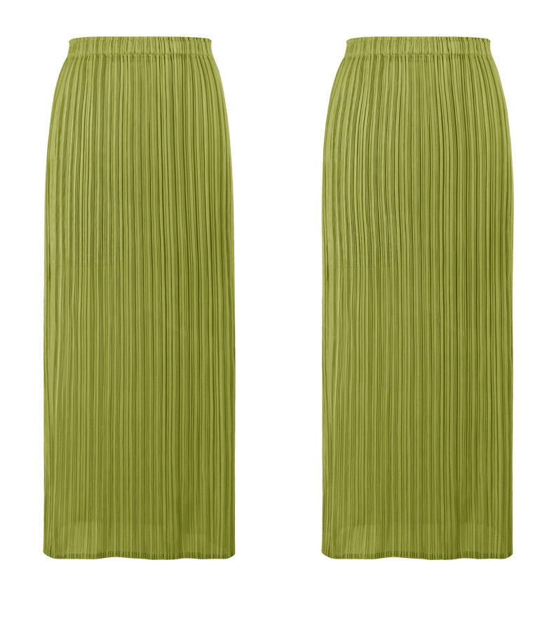 Solid Color Pleated Straight Skirt – Japanese Style Slim Fit