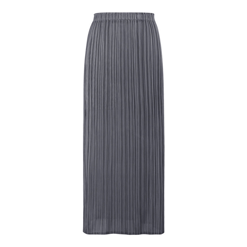 Solid Color Pleated Straight Skirt – Japanese Style Slim Fit