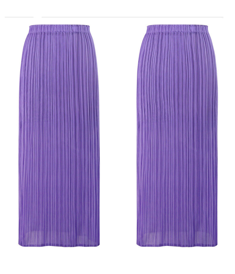 Solid Color Pleated Straight Skirt – Japanese Style Slim Fit