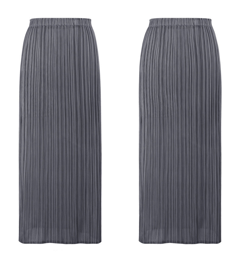 Solid Color Pleated Straight Skirt – Japanese Style Slim Fit