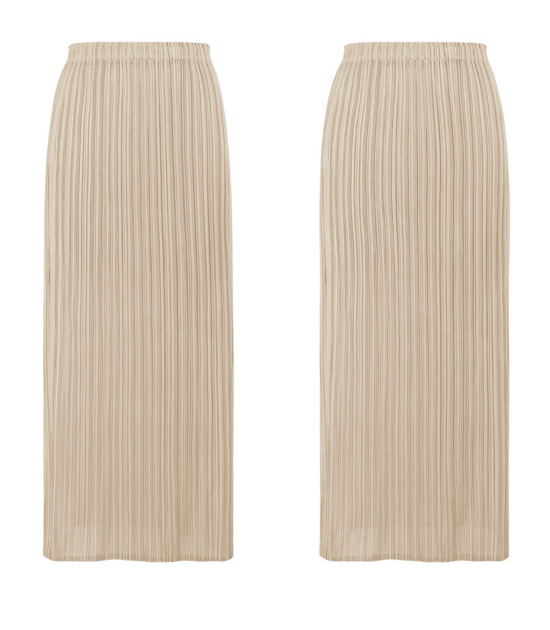 Solid Color Pleated Straight Skirt – Japanese Style Slim Fit