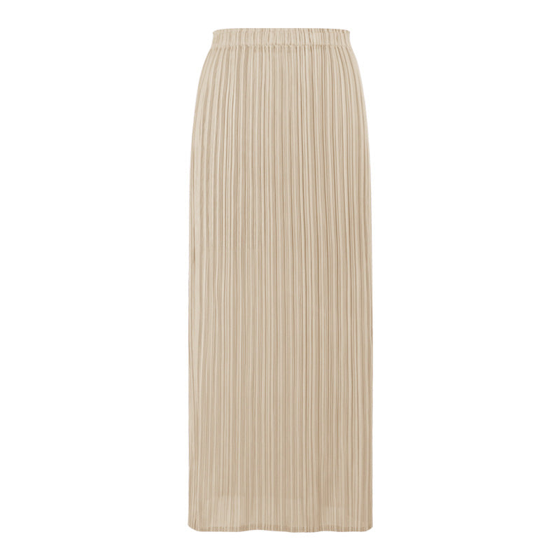 Solid Color Pleated Straight Skirt – Japanese Style Slim Fit