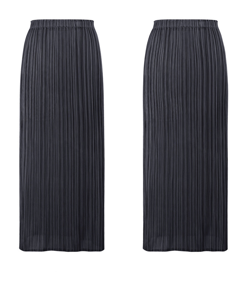 Solid Color Pleated Straight Skirt – Japanese Style Slim Fit