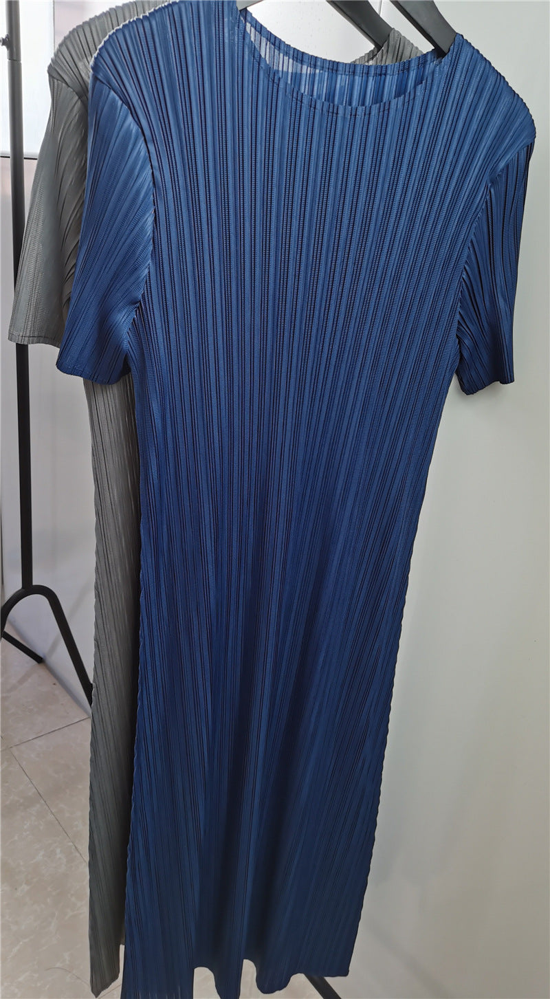 Summer Slim Pleated Midi Dress – Elegant Wrinkle-Free Style
