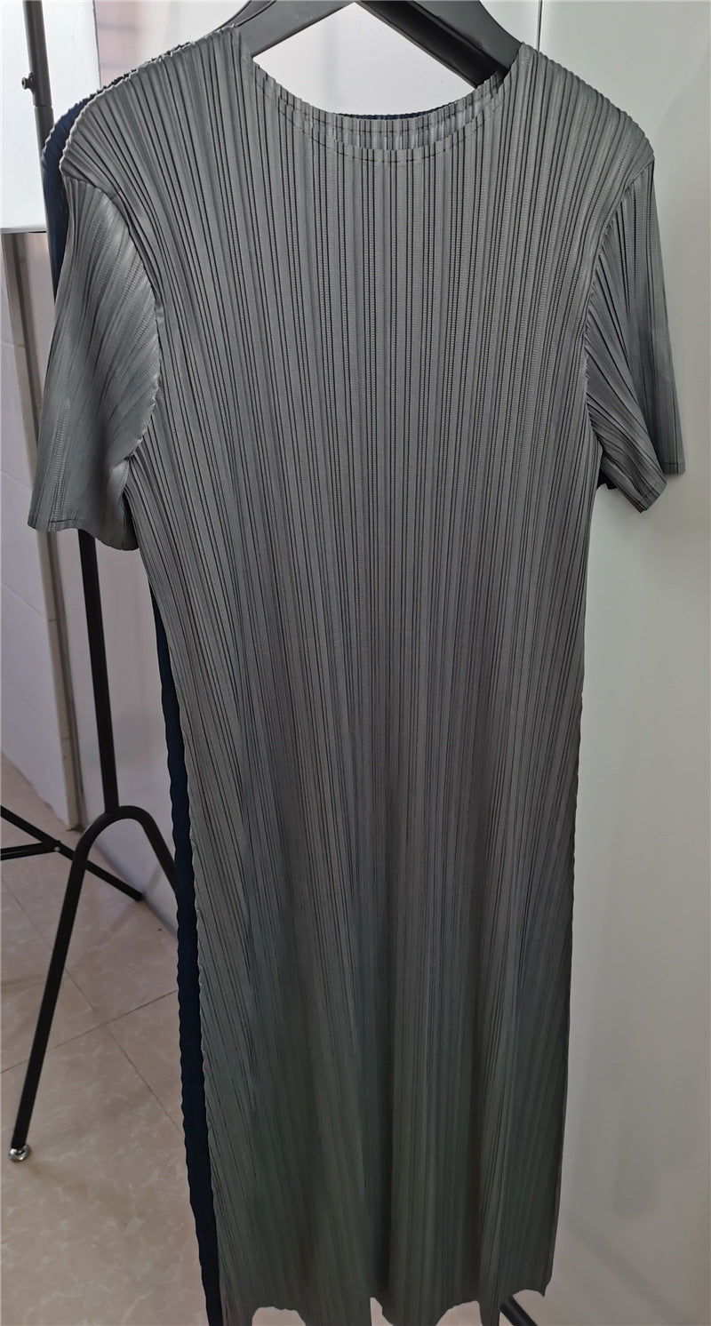 Summer Slim Pleated Midi Dress – Elegant Wrinkle-Free Style