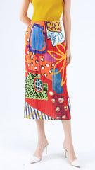 Pleated Printed A-Line Skirt – Elegant Mid-Length Women’s Style