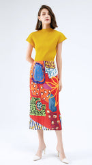 Pleated Printed A-Line Skirt – Elegant Mid-Length Women’s Style