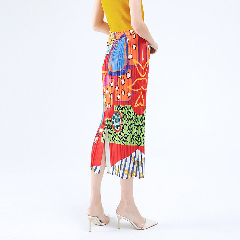 Pleated Printed A-Line Skirt – Elegant Mid-Length Women’s Style
