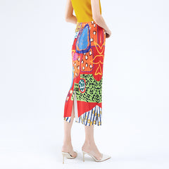 Pleated Printed A-Line Skirt – Elegant Mid-Length Women’s Style