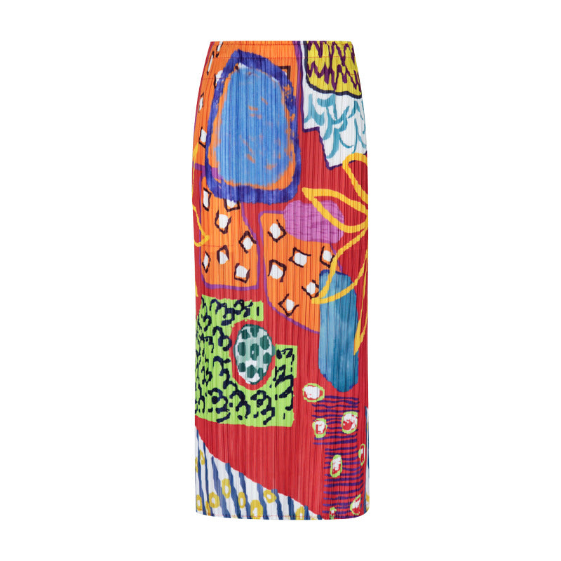 Pleated Printed A-Line Skirt – Elegant Mid-Length Women’s Style