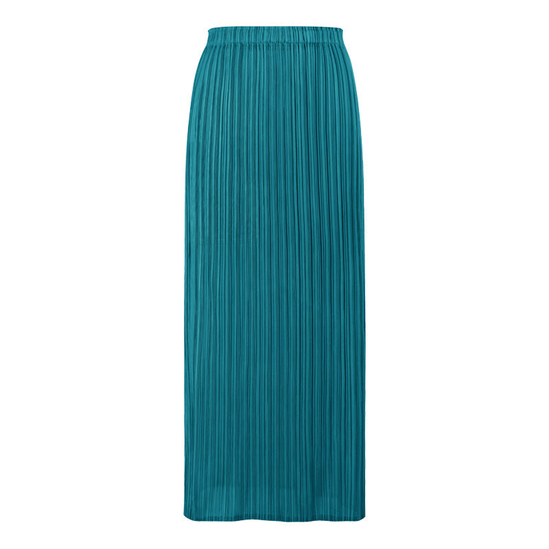 Solid Color Pleated Straight Skirt – Japanese Style Slim Fit