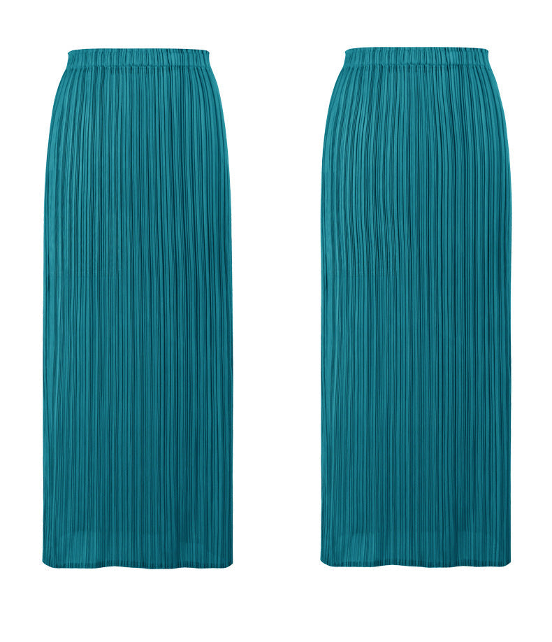 Solid Color Pleated Straight Skirt – Japanese Style Slim Fit