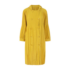 Pleated Double-Breasted Trench Coat – Loose Mid-Length Women’s Jacket