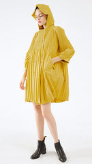 Pleated Double-Breasted Trench Coat – Loose Mid-Length Women’s Jacket