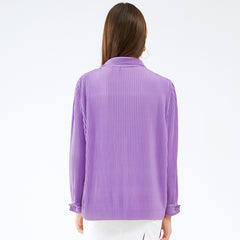 Pleats Please Solid Color Shirt – Slim Fit Pleated Long-Sleeve Top