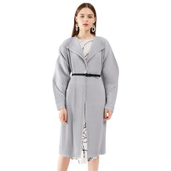 Pleats Please Solid Color Trench Coat – Pleated Horn Sleeve Long Jacket