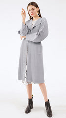 Pleats Please Solid Color Trench Coat – Pleated Horn Sleeve Long Jacket
