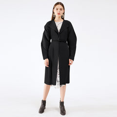 Pleats Please Solid Color Trench Coat – Pleated Horn Sleeve Long Jacket