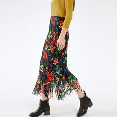 Pleated Floral High Waist Skirt – Retro Mid-Length Women’s Style