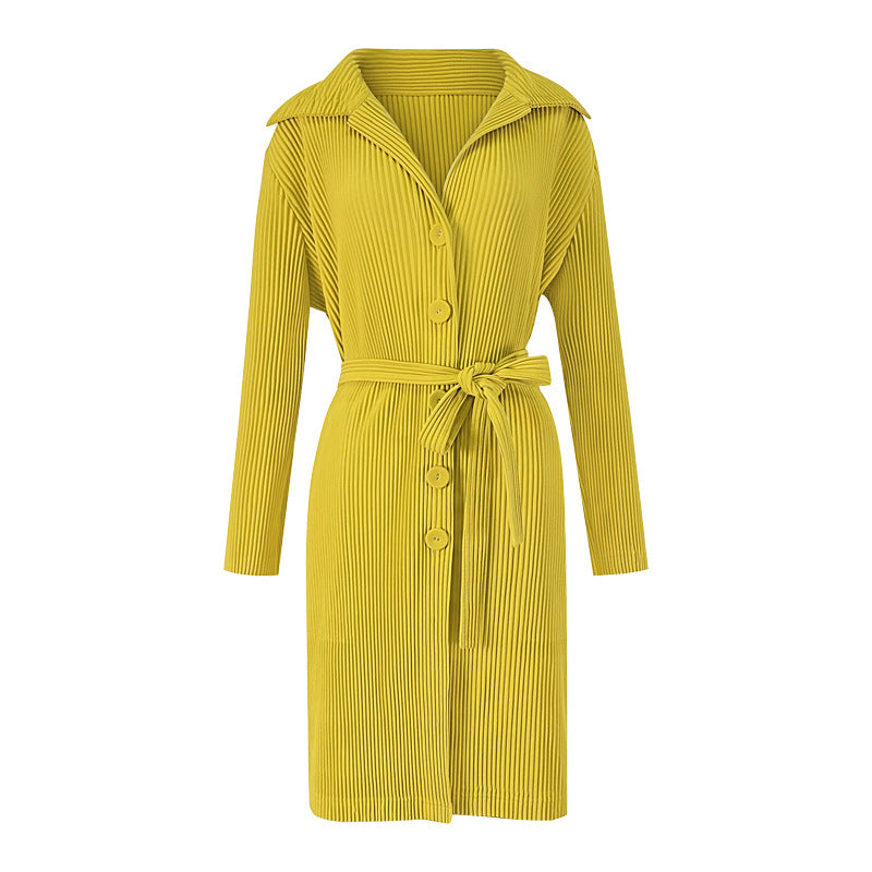 Pleats Please Trench Coat Set – Solid Color Slim Pleated Two-Piece Outfit