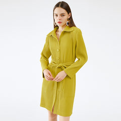 Slim trench coat women's spring 2025 Miyake solid color new Korean version slim temperament casual cotton thickened two-piece set