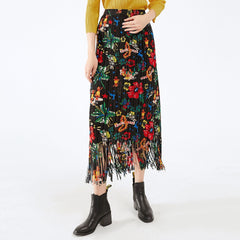 Pleated Floral High Waist Skirt – Retro Mid-Length Women’s Style