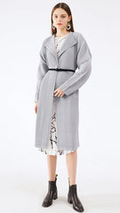 Pleats Please Solid Color Trench Coat – Pleated Horn Sleeve Long Jacket