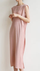 High-End Pleated Midi Dress – Slim Fit Lace-Up Waist Elegant Style