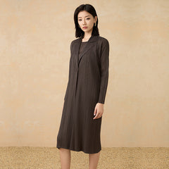 2025 Fall Winter Pleated Mid-Length Coat – Suit Collar, Slim Fit, Elegant Everyday Style