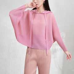 Pleats Please Hooded Sweatshirt – Loose Bat Sleeve Pleated Slimming Top