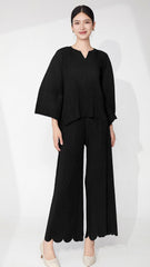 Pleats Please Plus-Size Summer Two-Piece Set – Irregular Top & Straight Pants