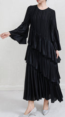 Pleats Please French Pleated Dress – Elegant Autumn Winter Banquet Outfit