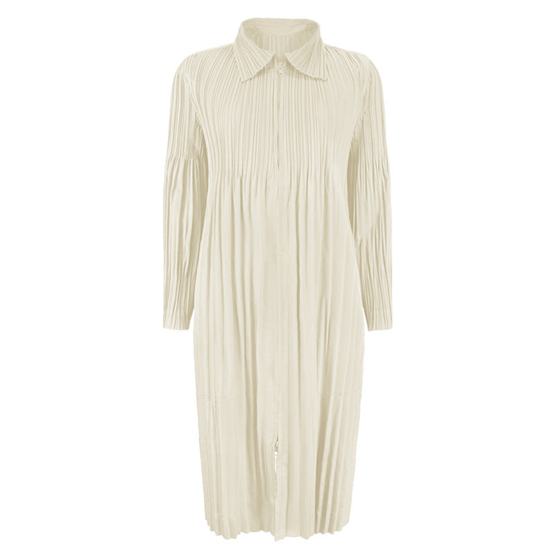 Pleats Please Zipper Windbreaker – Pleated Mid-Length Trench Coat