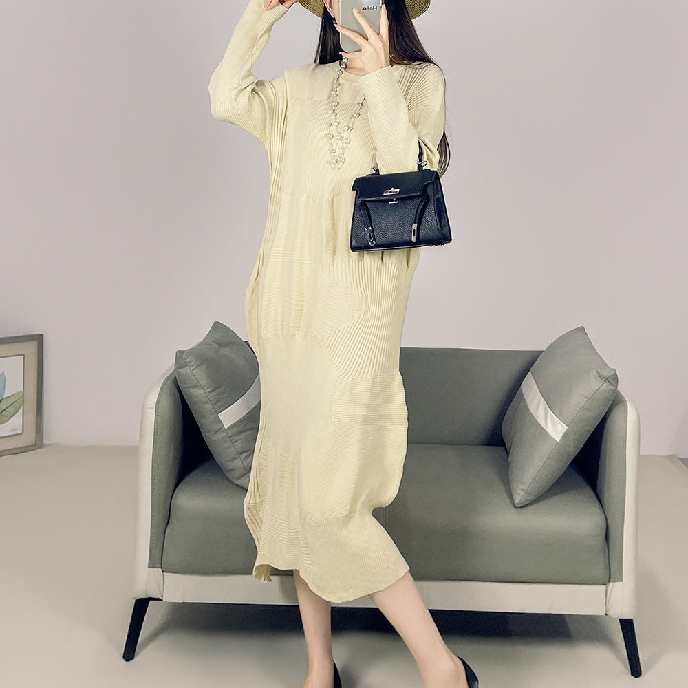 2025 Fall Winter Pleated Knit Sweater Dress – Soft Fluffy Comfort, Breathable Casual Style for Women