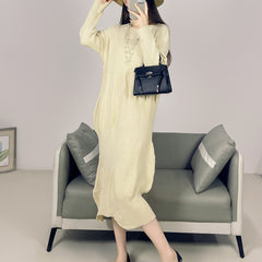 2025 Fall Winter Pleated Knit Sweater Dress – Soft Fluffy Comfort, Breathable Casual Style for Women