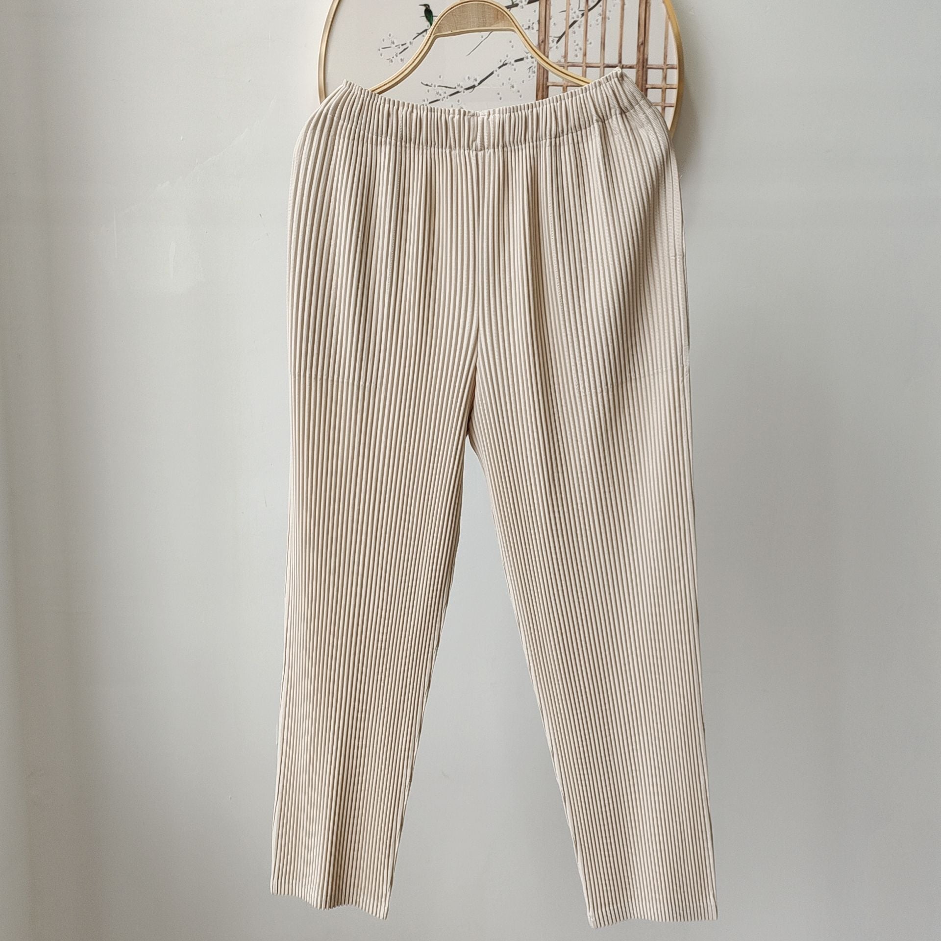 Pleated Two-Piece Set – Lace-Up Cardigan Jacket & Cropped Pants, Casual Chic Style
