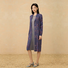 Women’s Autumn Pleated Trench Coat – French Print Lapel Jacket