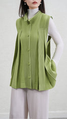 Pleated Irregular Sleeveless Cardigan Top – Modern Layer for Women