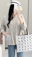 Women’s Fall Pleated Short Jacket – Slim Fit Single-Breasted Top