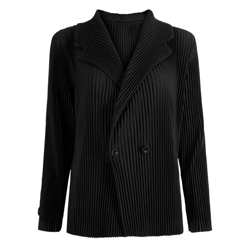 Pleats Please Double-Breasted Blazer – Loose Fit Pleated Jacket