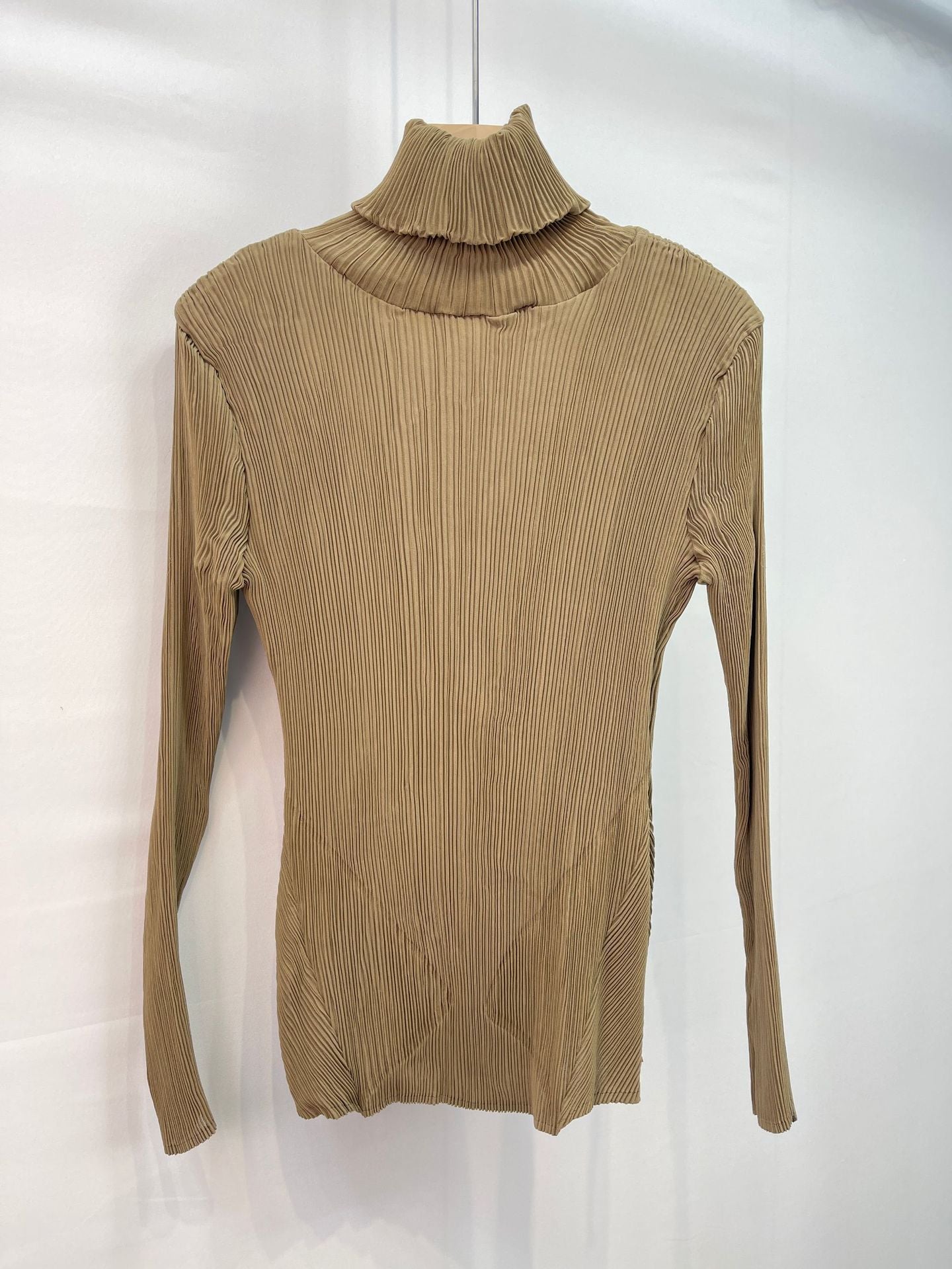 2025 Fall Winter Pleated Knit Top – Cozy High Neck, Slim Fit, Everyday Style