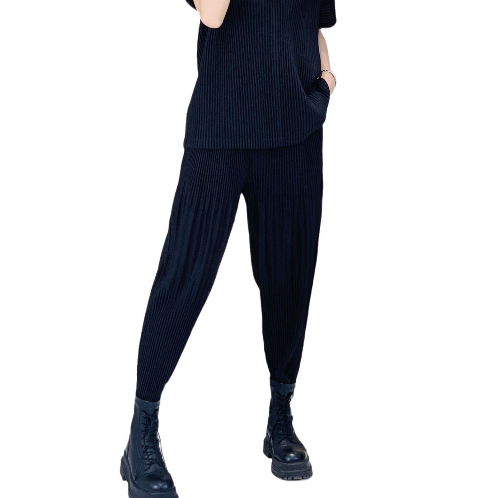 Japanese pleated Miyake style high-end drape Harlan pants loose and simple solid color versatile lantern cropped slacks