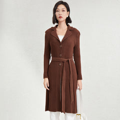 Pleated A-Line Mid-Length Trench Coat – Lace-Up Waist Women’s Outerwear