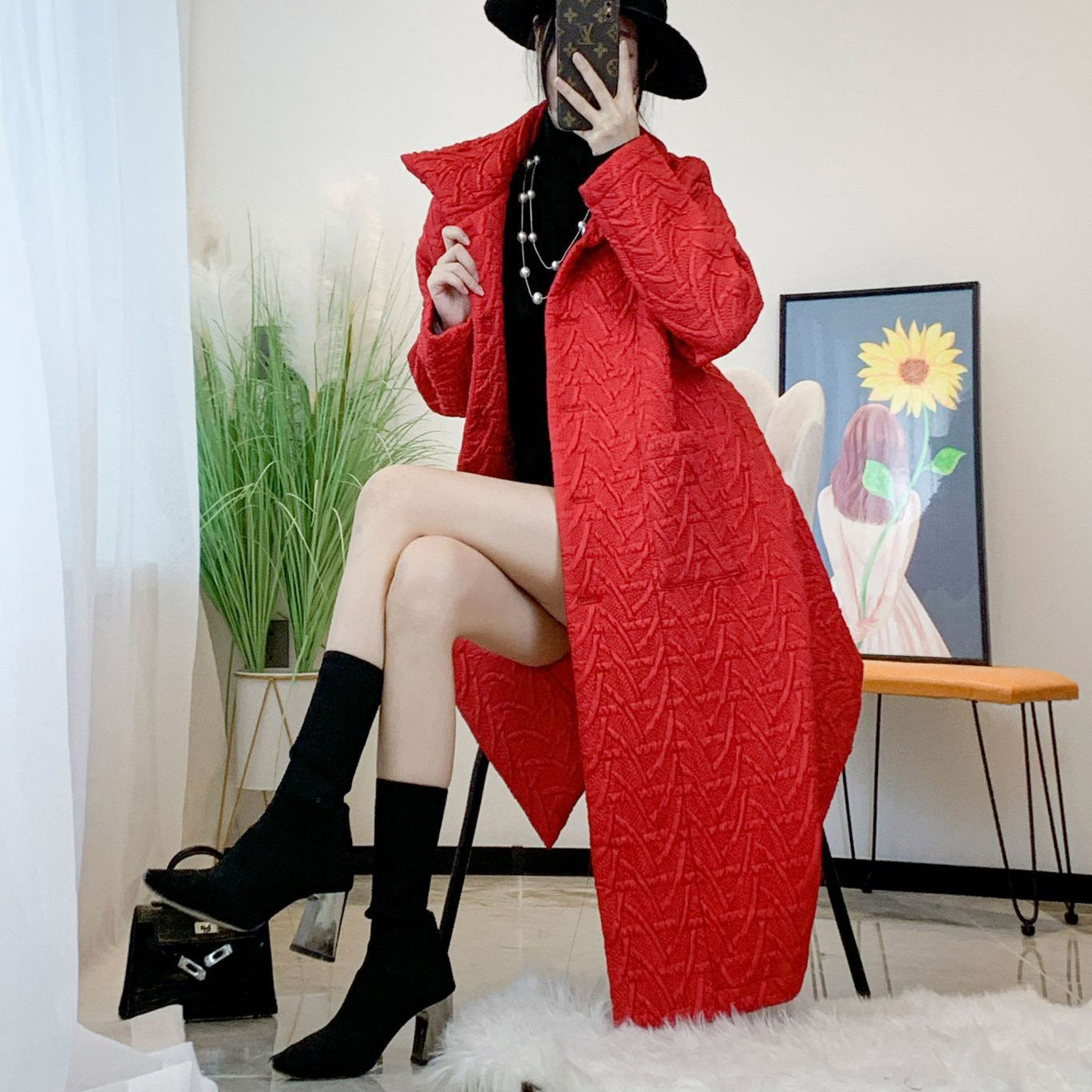 2025 Fall Winter Pleated Cotton Jacket – Stand Collar, Mid-Length, Thickened Warm Casual Coat for Women