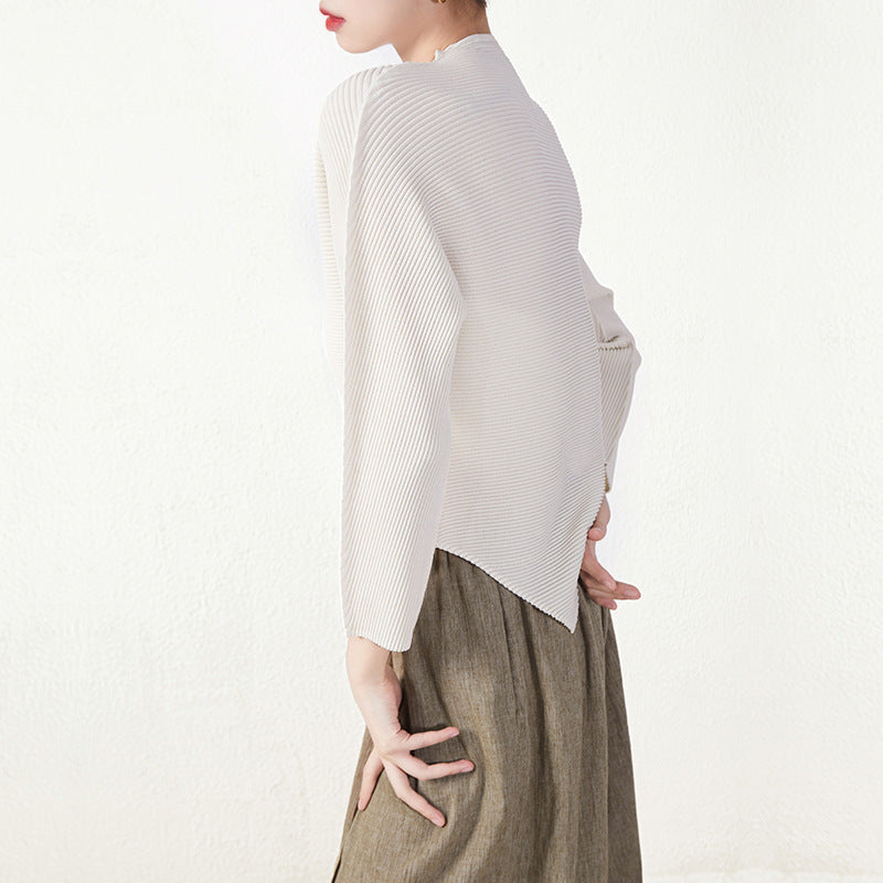 Irregular Hem Pleated Long-Sleeve Top – Unique Spring/Autumn Statement Piece