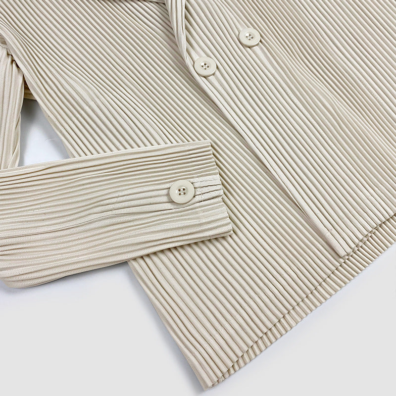 Pleats Please Double-Breasted Blazer – Loose Fit Pleated Jacket